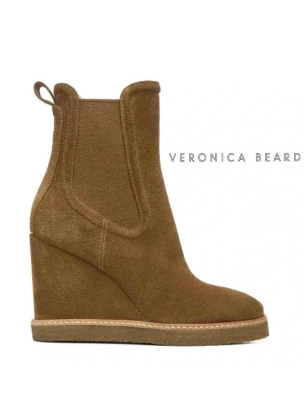 VERONICA BEARD Wedge Chelsea Boots Suede hazelwood Tan Pull on Booties Size 9